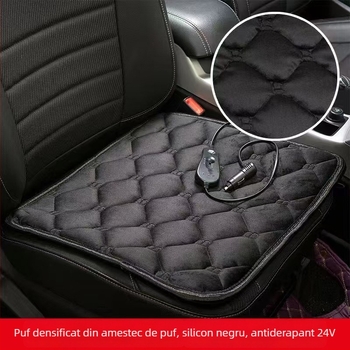 Perna încălzitoare pentru scaun auto - 12V/24V, USB 5V, suprafață pluș, umplutură din mătase