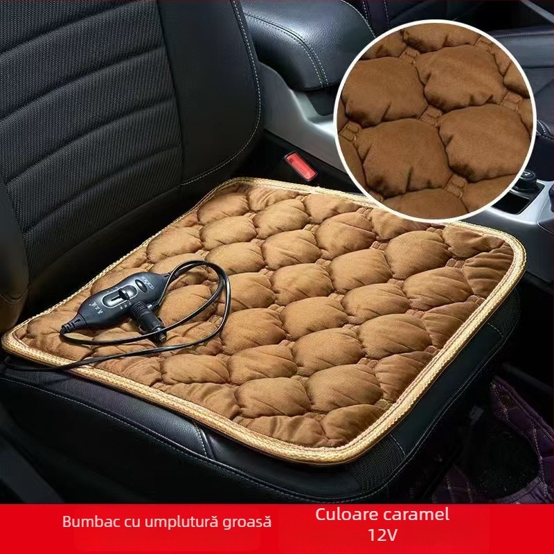 Perna încălzitoare pentru scaun auto - 12V/24V, USB 5V, suprafață pluș, umplutură din mătase