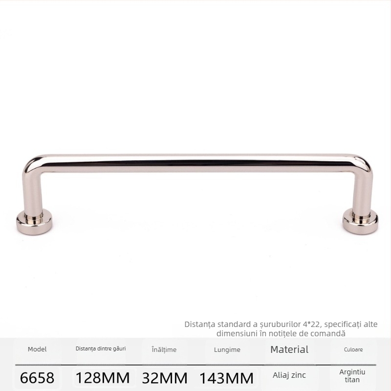Mâner pentru dulapuri și uși de garderobă, din aliaj de zinc, cromat, stil modern minimalist, model 6658