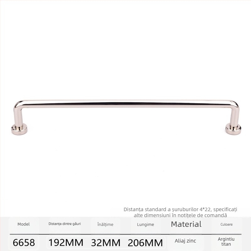 Mâner pentru dulapuri și uși de garderobă, din aliaj de zinc, cromat, stil modern minimalist, model 6658