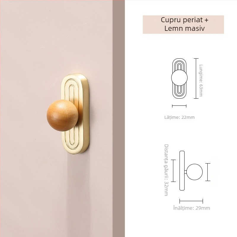 Mâner ușă garderobă, stil lux ușor, mâner rotund pentru dulap, aliaj de zinc + lemn masiv, electroplating