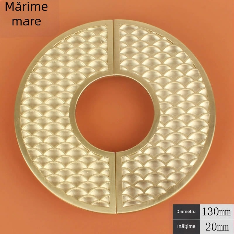Mâner semicerc cu aspect solzi de pește – aliaj zinc, placare cu cupru, electropolizare; distanța dintre găuri 64/96 mm; model DD076; pentru dulapuri, garderobă și sertare