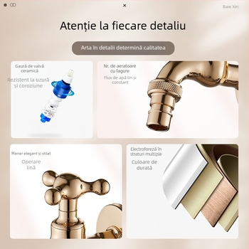 Robinet pentru mașina de spălat, din cupru pur, finisaj electroplatat, montaj în perete, conducte 1/2-inch, model XR6659