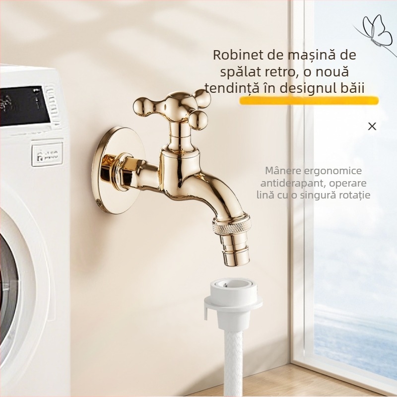 Robinet pentru mașina de spălat, din cupru pur, finisaj electroplatat, montaj în perete, conducte 1/2-inch, model XR6659