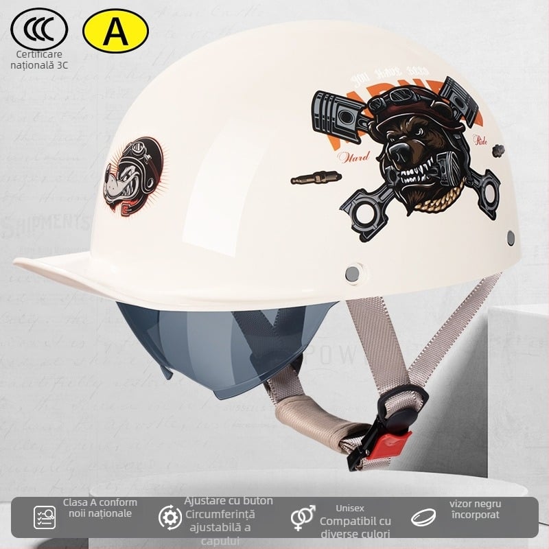 Casca half-helmet Andia pentru motociclete, ABS, certificat 3C, pentru adulți, potrivită pentru toate sezoanele