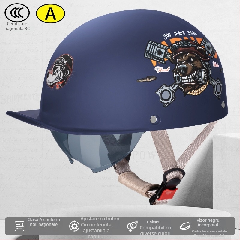 Casca half-helmet Andia pentru motociclete, ABS, certificat 3C, pentru adulți, potrivită pentru toate sezoanele