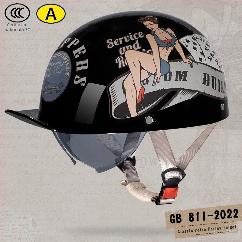 Casca half-helmet Andia pentru motociclete, ABS, certificat 3C, pentru adulți, potrivită pentru toate sezoanele