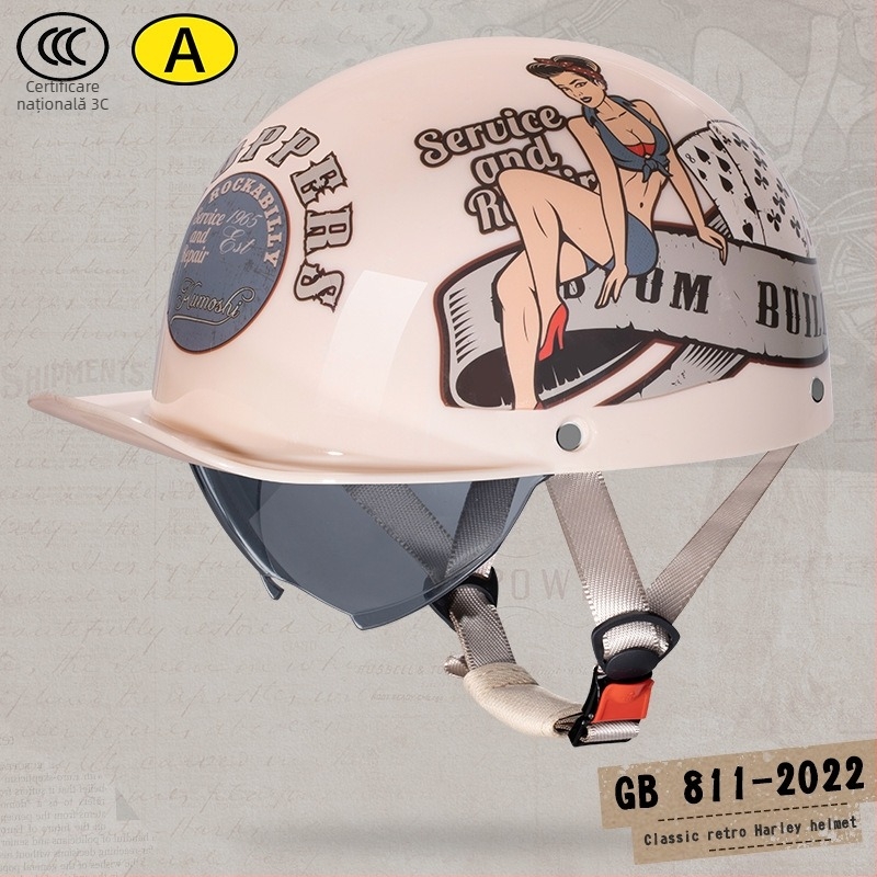 Casca half-helmet Andia pentru motociclete, ABS, certificat 3C, pentru adulți, potrivită pentru toate sezoanele