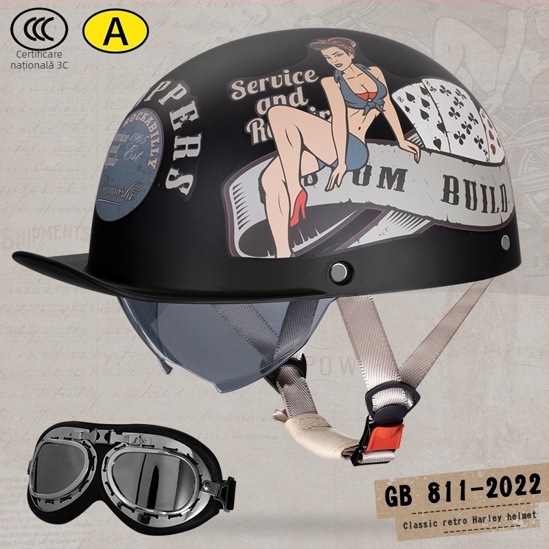 Casca half-helmet Andia pentru motociclete, ABS, certificat 3C, pentru adulți, potrivită pentru toate sezoanele