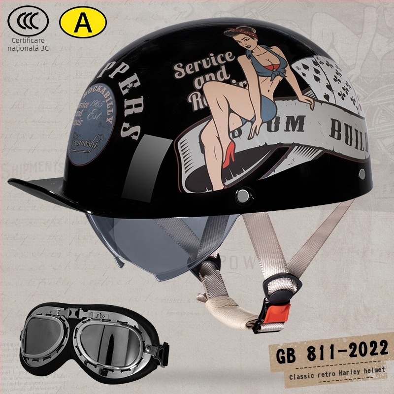 Casca half-helmet Andia pentru motociclete, ABS, certificat 3C, pentru adulți, potrivită pentru toate sezoanele