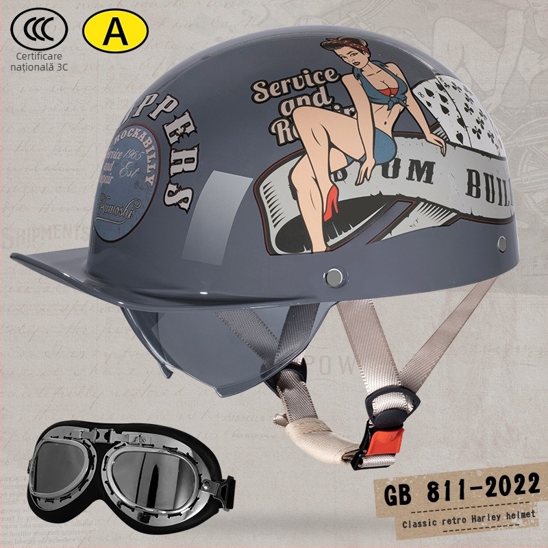 Casca half-helmet Andia pentru motociclete, ABS, certificat 3C, pentru adulți, potrivită pentru toate sezoanele