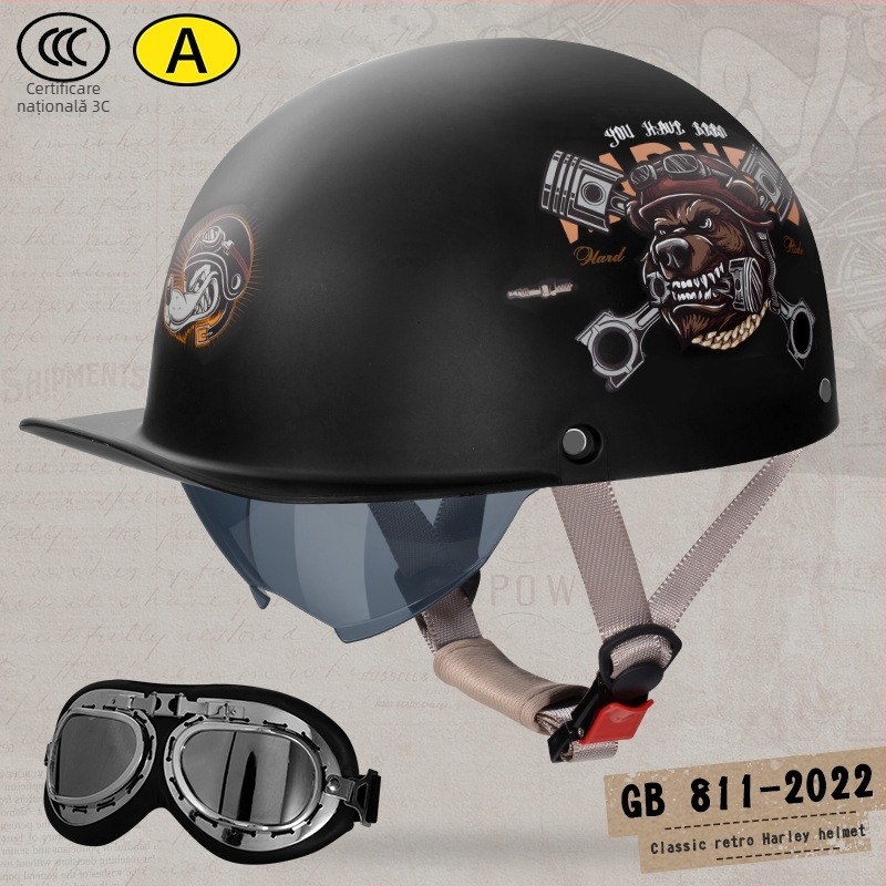 Casca half-helmet Andia pentru motociclete, ABS, certificat 3C, pentru adulți, potrivită pentru toate sezoanele