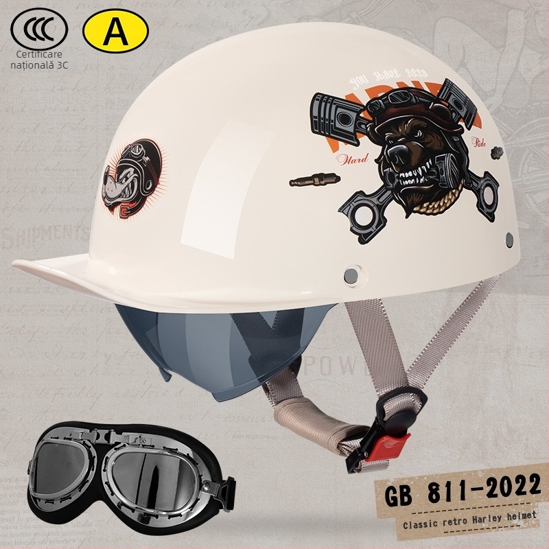 Casca half-helmet Andia pentru motociclete, ABS, certificat 3C, pentru adulți, potrivită pentru toate sezoanele