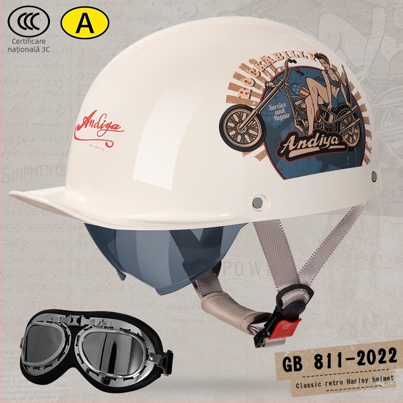 Casca half-helmet Andia pentru motociclete, ABS, certificat 3C, pentru adulți, potrivită pentru toate sezoanele