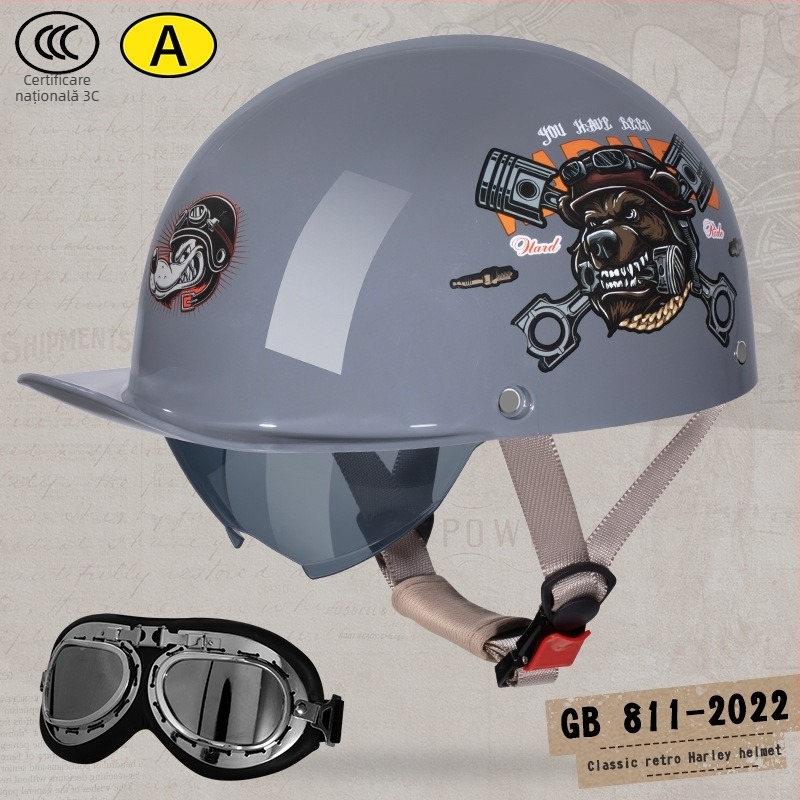Casca half-helmet Andia pentru motociclete, ABS, certificat 3C, pentru adulți, potrivită pentru toate sezoanele