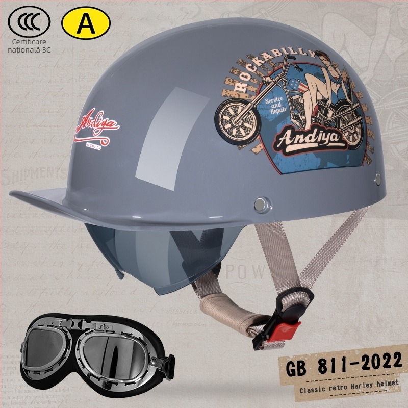 Casca half-helmet Andia pentru motociclete, ABS, certificat 3C, pentru adulți, potrivită pentru toate sezoanele