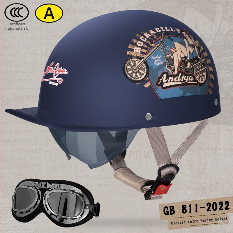 Casca half-helmet Andia pentru motociclete, ABS, certificat 3C, pentru adulți, potrivită pentru toate sezoanele