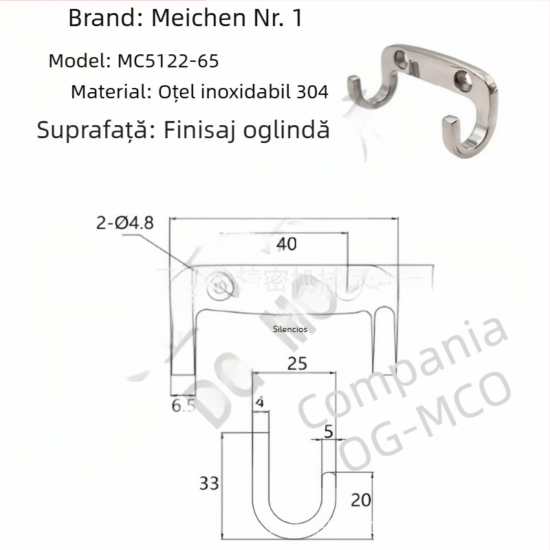 HFZ27-65/80 Cârlig dublu din oțel inoxidabil | Finisaj oglindit, pentru băi, dulapuri și garderobe | Meichen