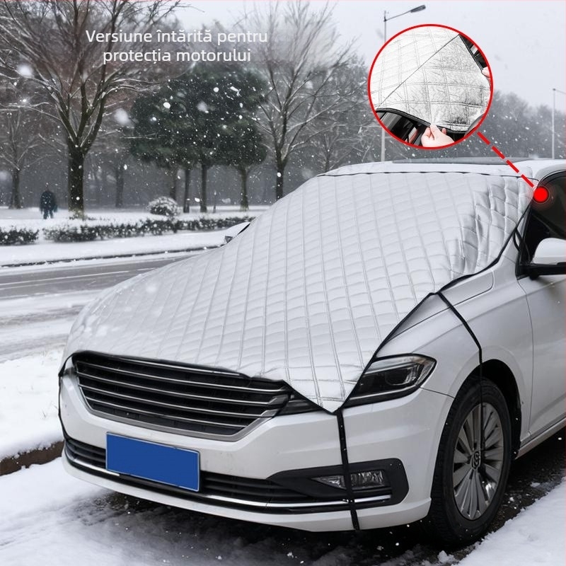Bymaocar Acoperire pentru zăpadă a parbrizului frontal – folie de aluminiu, universală, montaj snap-in