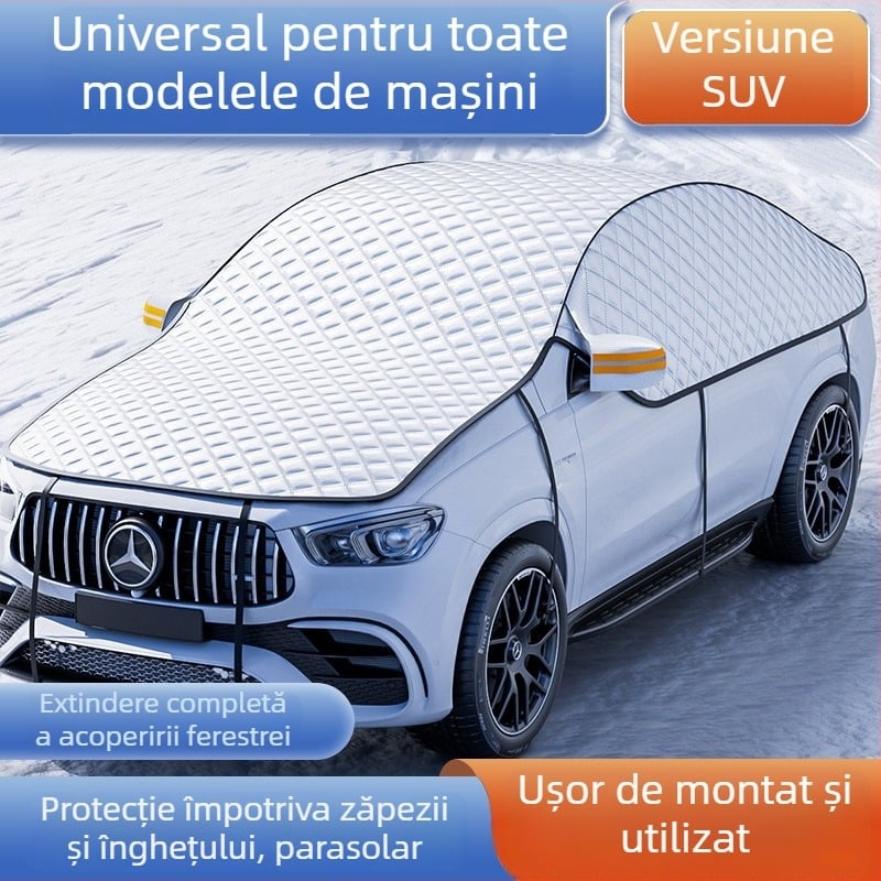 Bymaocar Acoperire pentru zăpadă a parbrizului frontal – folie de aluminiu, universală, montaj snap-in