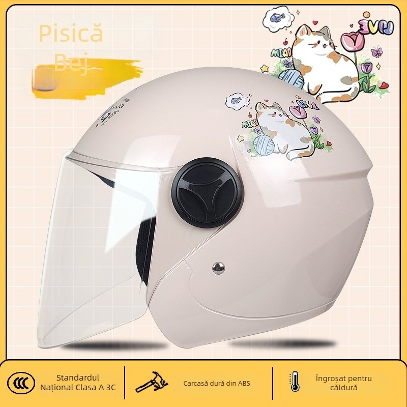 Casca pentru motocicletă electrică, 3/4 stil, ABS, certificat 3C, pentru adulți, utilizare de iarnă (ABS, certificat 3C, 3/4 stil, adulți, iarnă)