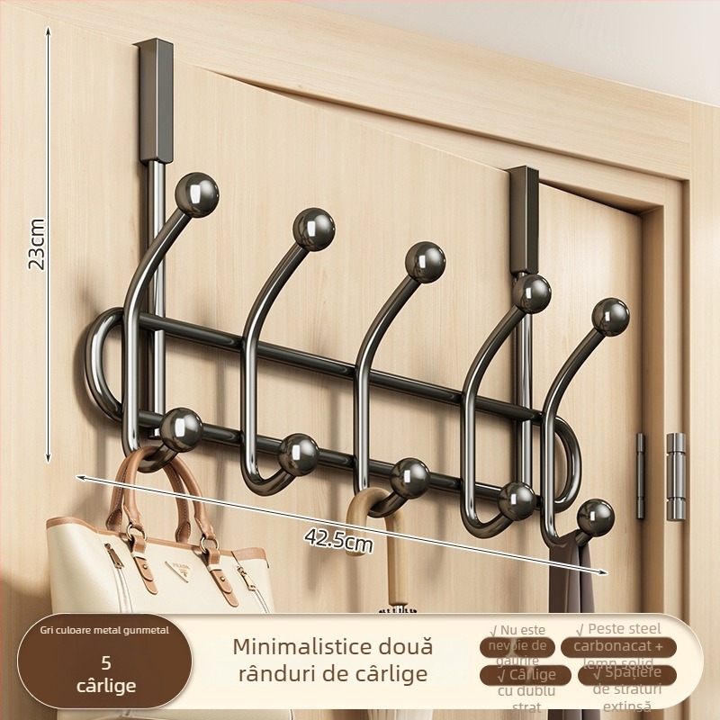 Cuier pentru haine pentru ușă, montaj fără găuri, din oțel carbon, cu un singur cârlig, capacitate 20–30 kg