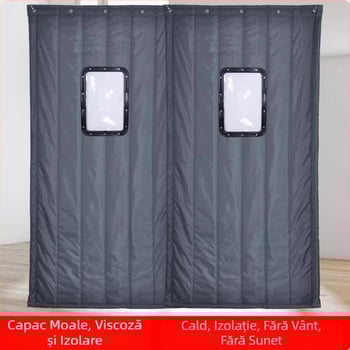 Curtain de ușă magnetic din material Oxford – pentru depozitare la rece; păstrează căldura, protecție solară și împotriva prafului; montaj cu cârlig pe șină, montaj lateral