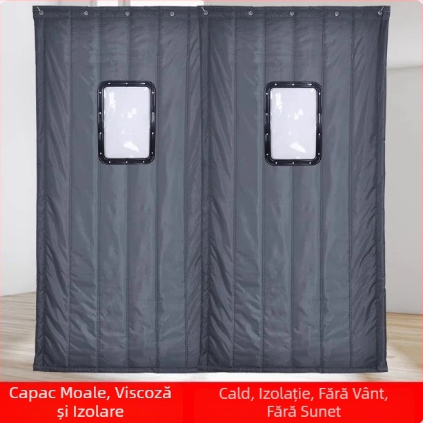 Curtain de ușă magnetic din material Oxford – pentru depozitare la rece; păstrează căldura, protecție solară și împotriva prafului; montaj cu cârlig pe șină, montaj lateral