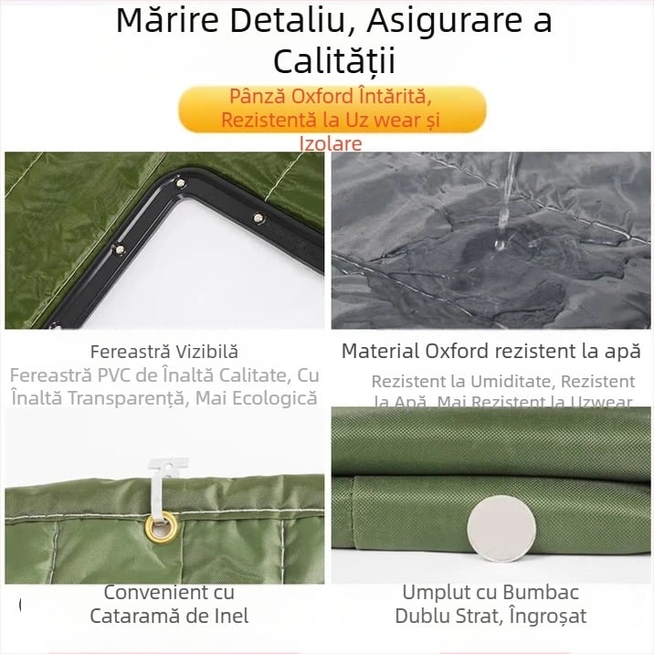 Curtain de ușă magnetic din material Oxford – pentru depozitare la rece; păstrează căldura, protecție solară și împotriva prafului; montaj cu cârlig pe șină, montaj lateral
