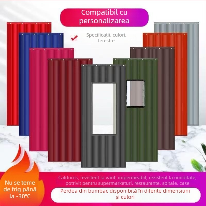 Curtain de ușă magnetic din material Oxford – pentru depozitare la rece; păstrează căldura, protecție solară și împotriva prafului; montaj cu cârlig pe șină, montaj lateral