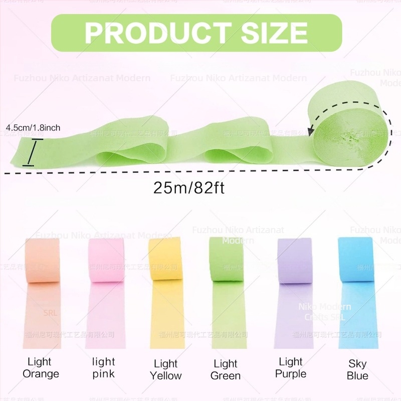 Rekvizite pentru amenajarea sălii: panglici din hârtie crepe pentru petreceri; materiale: hârtie și panglică; marcă: Nicro party