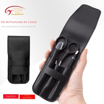 Set de unelte de frumusețe din oțel inoxidabil: clemă pentru sprânene cu margine înclinată, foarfece pentru sprânene și pieptene, set de 3 piese