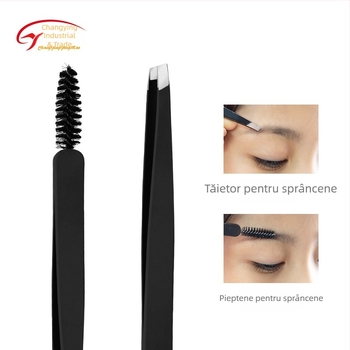 Set de unelte de frumusețe din oțel inoxidabil: clemă pentru sprânene cu margine înclinată, foarfece pentru sprânene și pieptene, set de 3 piese