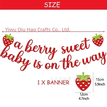 Banner tematic cu căpșuni pentru primul an de naștere – panglică de hârtie pentru decorarea spațiului