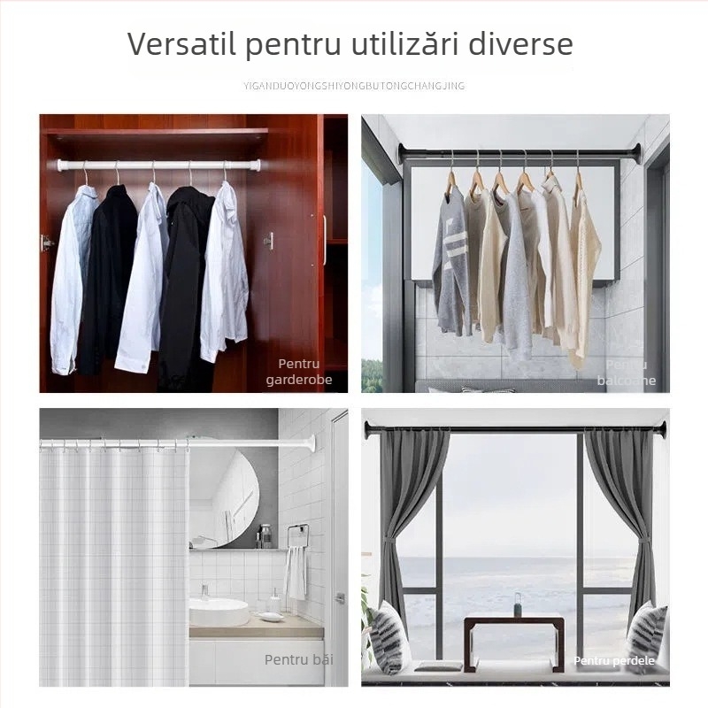 Bară telescopică pentru perdele, fără găuri, și uscător de haine – Oțel inoxidabil, stil modern minimalist