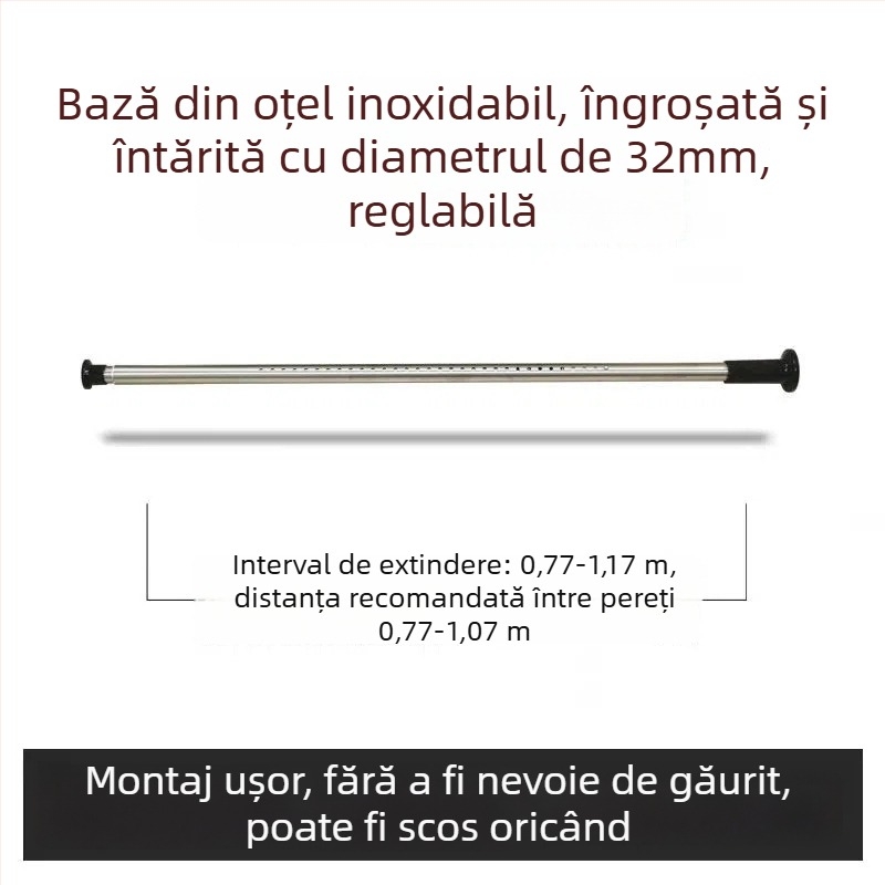 Bară telescopică pentru perdele, fără găuri, și uscător de haine – Oțel inoxidabil, stil modern minimalist