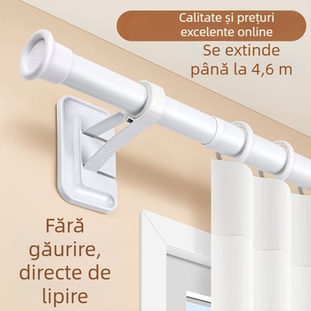 Tijă pentru perdea fără găuri, montaj cu adeziv pe perete, aliaj de aluminiu, potrivit pentru garderobă și uscător de haine