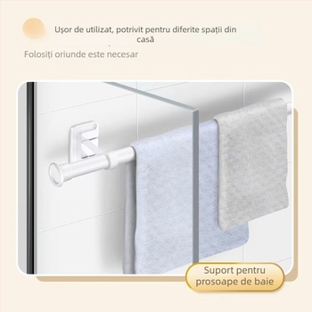 Tijă pentru perdea fără găuri, montaj cu adeziv pe perete, aliaj de aluminiu, potrivit pentru garderobă și uscător de haine