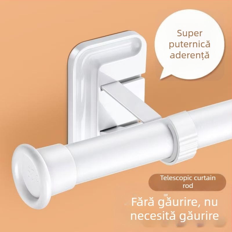 Tijă pentru perdea fără găuri, montaj cu adeziv pe perete, aliaj de aluminiu, potrivit pentru garderobă și uscător de haine