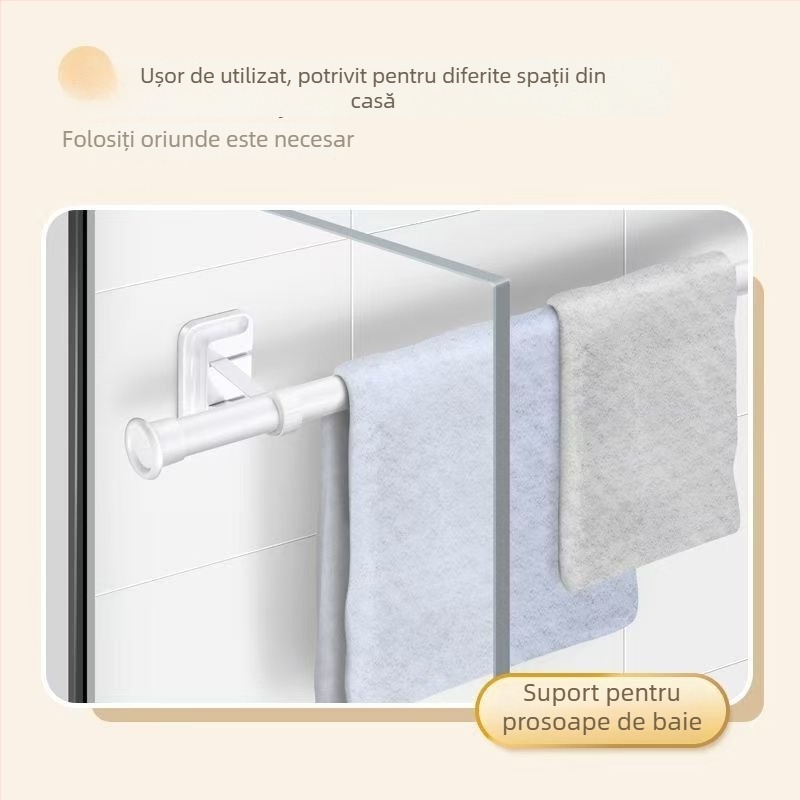 Tijă pentru perdea fără găuri, montaj cu adeziv pe perete, aliaj de aluminiu, potrivit pentru garderobă și uscător de haine