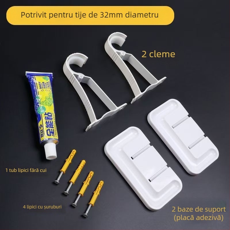 Tijă pentru perdea fără găuri, montaj cu adeziv pe perete, aliaj de aluminiu, potrivit pentru garderobă și uscător de haine