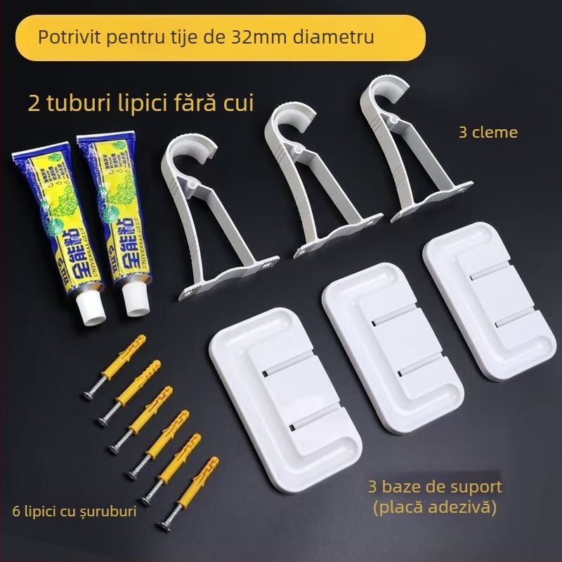 Tijă pentru perdea fără găuri, montaj cu adeziv pe perete, aliaj de aluminiu, potrivit pentru garderobă și uscător de haine