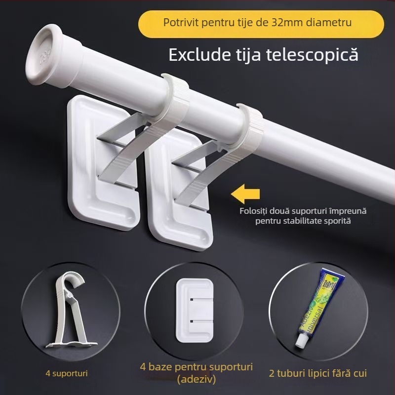 Tijă pentru perdea fără găuri, montaj cu adeziv pe perete, aliaj de aluminiu, potrivit pentru garderobă și uscător de haine