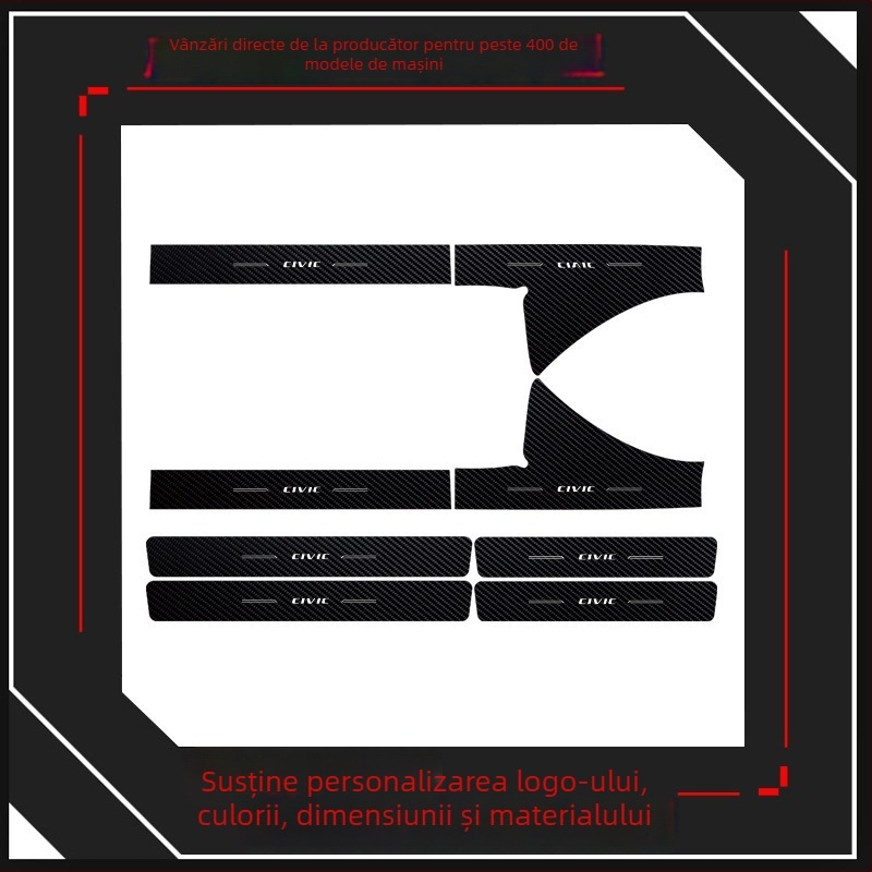 Bandă de protecție a pragului pentru Honda Civic 2016-2025 (a 10-a/a 11-a generație) – textură fibră de carbon, WEETOOL, personalizabil