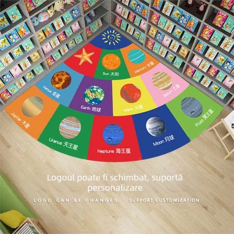 Covoraș pentru colțul de lectură la grădiniță, PVC, pătrat, stil modern minimalist, curățare cu aspirator, personalizare disponibilă