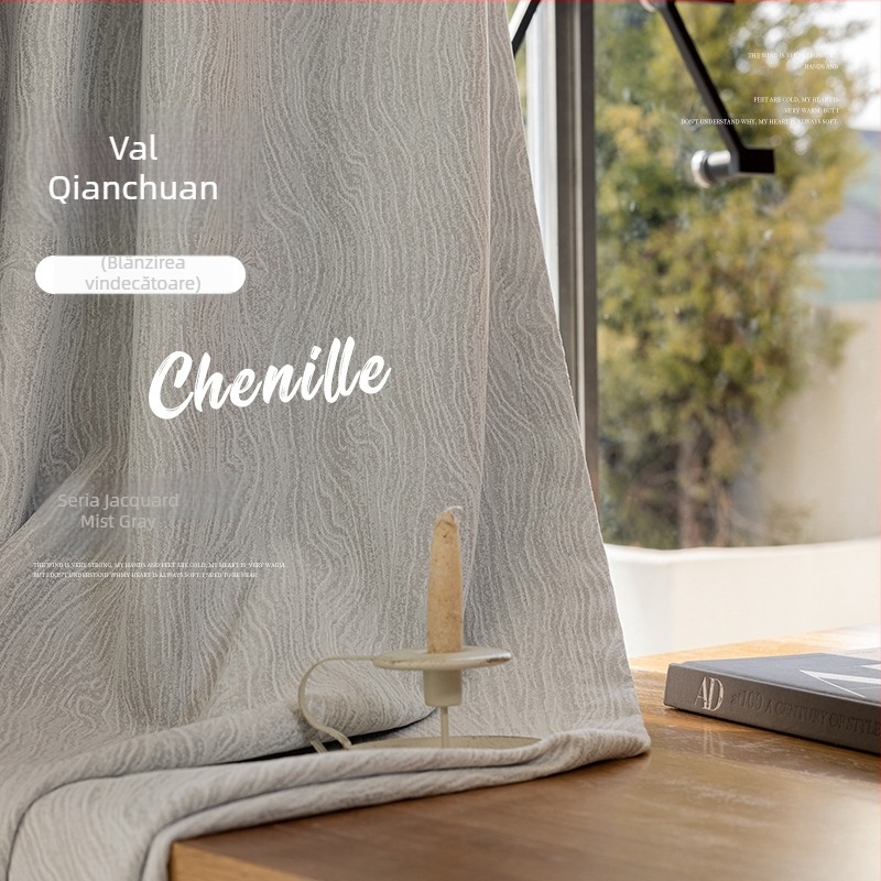 Draperii Chenille în stil franțuzesc, blackout, nivel ridicat de umbrire 71–90%, țesătură principală 90% poliester, lavabilă în mașină