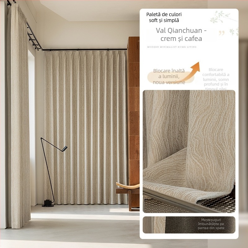 Draperii Chenille în stil franțuzesc, blackout, nivel ridicat de umbrire 71–90%, țesătură principală 90% poliester, lavabilă în mașină