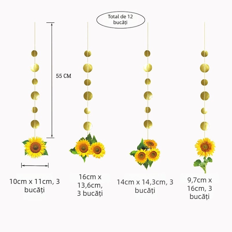 Decorațiune suspendată cu floarea-soarelui pentru tavan, pentru vitrinele magazinelor — hârtie și panglică, recuzită de amenajare a spațiului (nuntă)