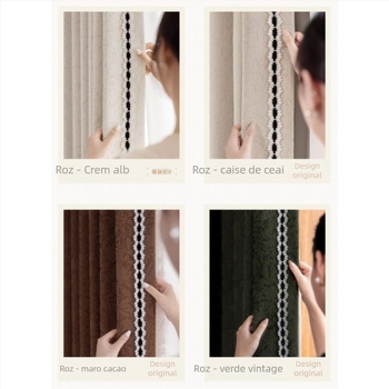 Cortine Chenille Jacquard – blackout total 90-100% – stil francez – model cu plante și flori