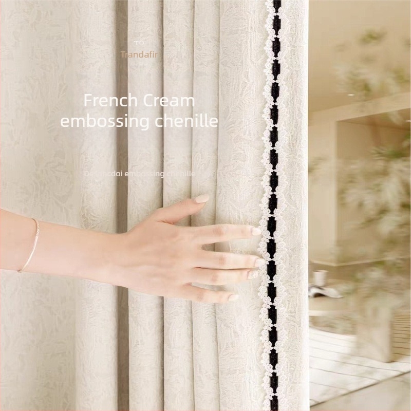 Cortine Chenille Jacquard – blackout total 90-100% – stil francez – model cu plante și flori
